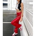 thumbnail image 6 of HLSOHJP Women's Lace Up PU Leather Pants Chic High Waist Hollow Out Drawstring Bandage Cut Out Faux Leather Trousers, 6 of 7