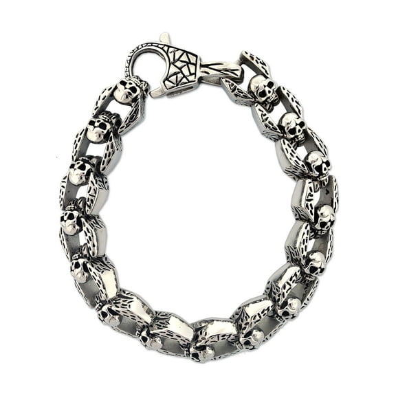 Men's Stainless Steel Skull Cable Link Chain Bracelet