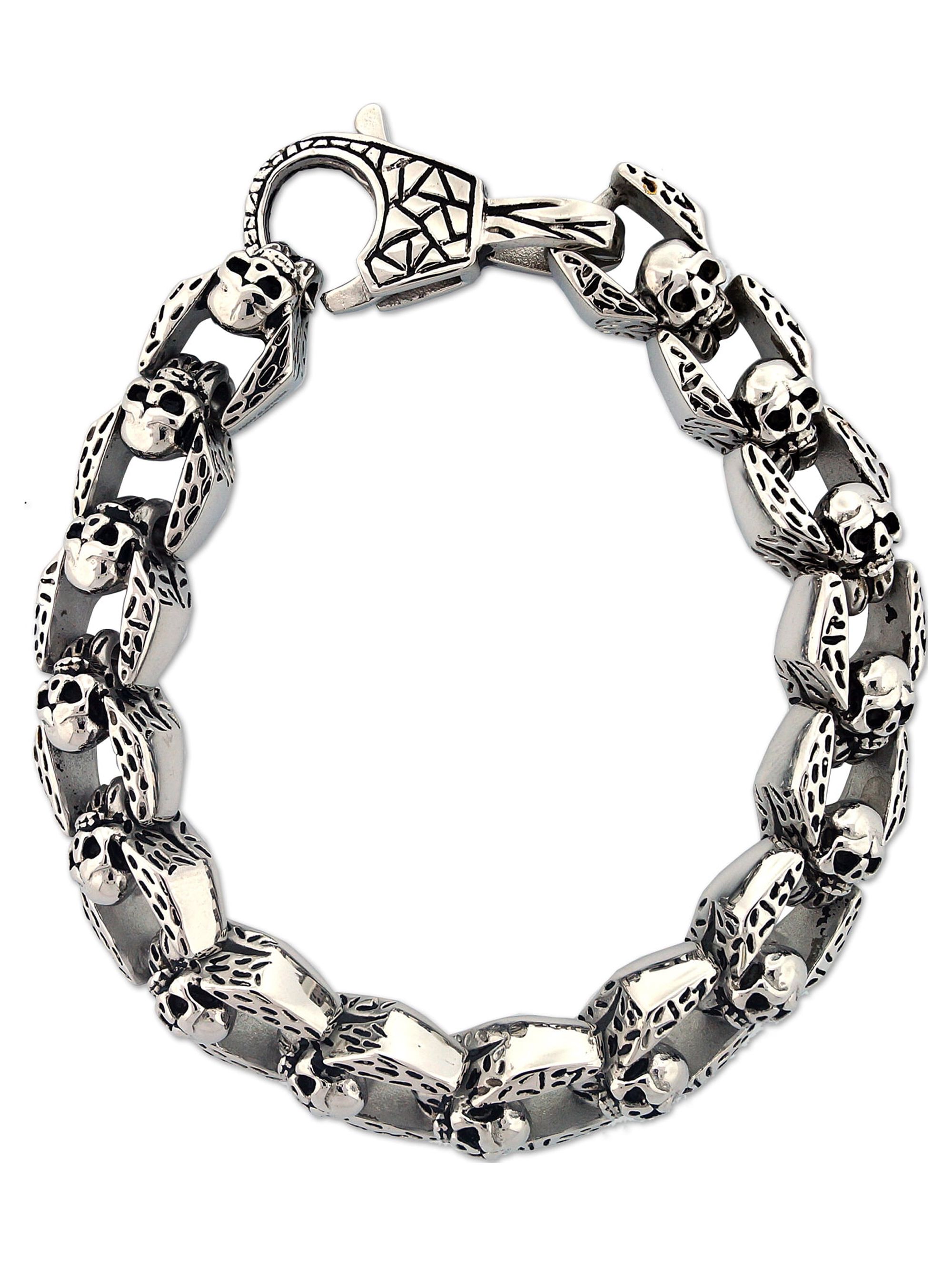 Men's Stainless Steel Skull Cable Link Chain Bracelet
