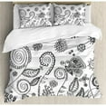 thumbnail image 3 of Floral Duvet Cover Set Twin Size, Doodle Style Circular Swirled Flower Petals Butterfly Leaves Curved Branches Design, Decorative 2 Piece Bedding Set with 1 Pillow Sham, Black White, by Ambesonne, 3 of 3
