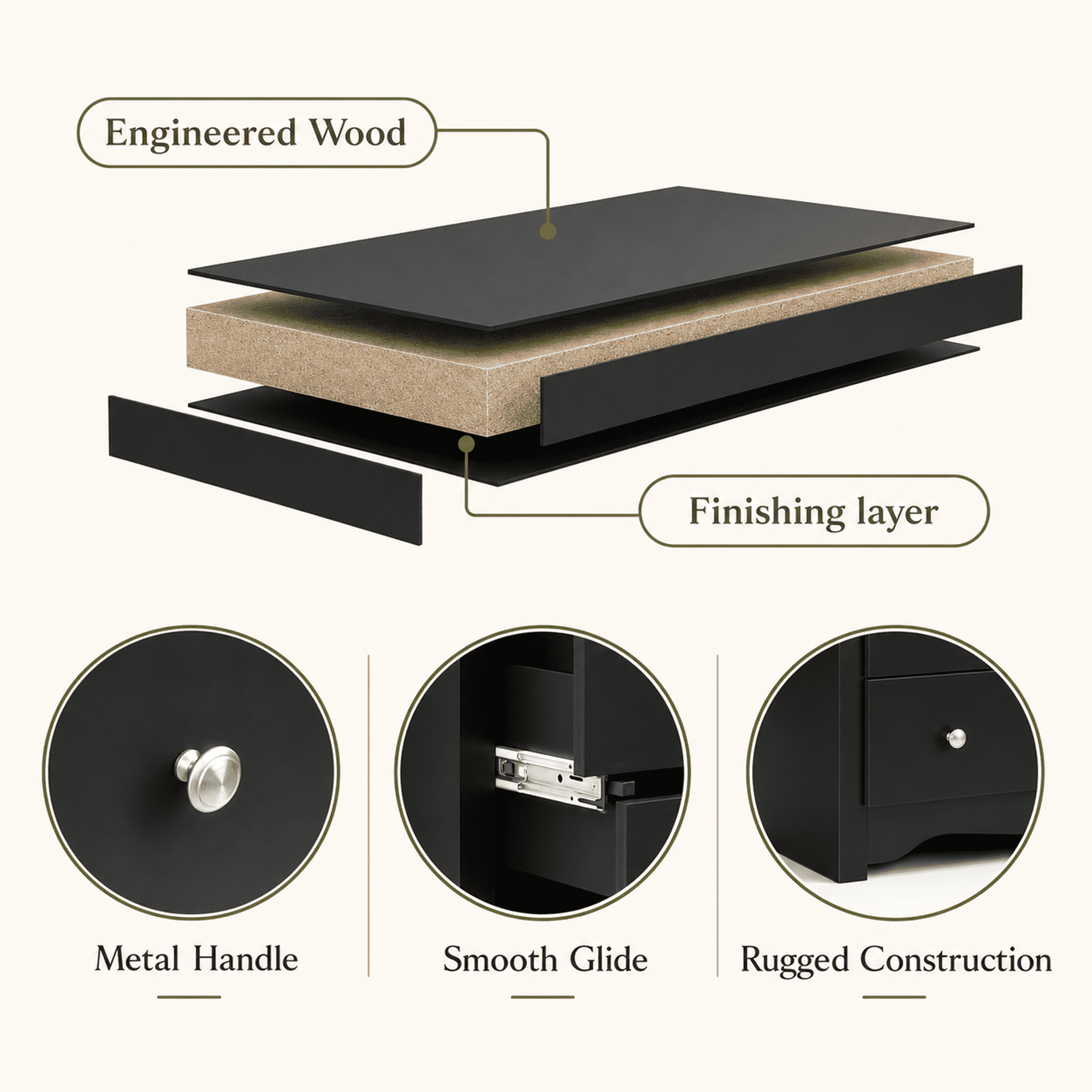 GALAXHERO Modern Wood Dresser with 6 Drawers – Wide Storage Chest for Bedroom, Living Room, Closet, Hallway – Large Organizer Nightstand Unit, 59”W, Black