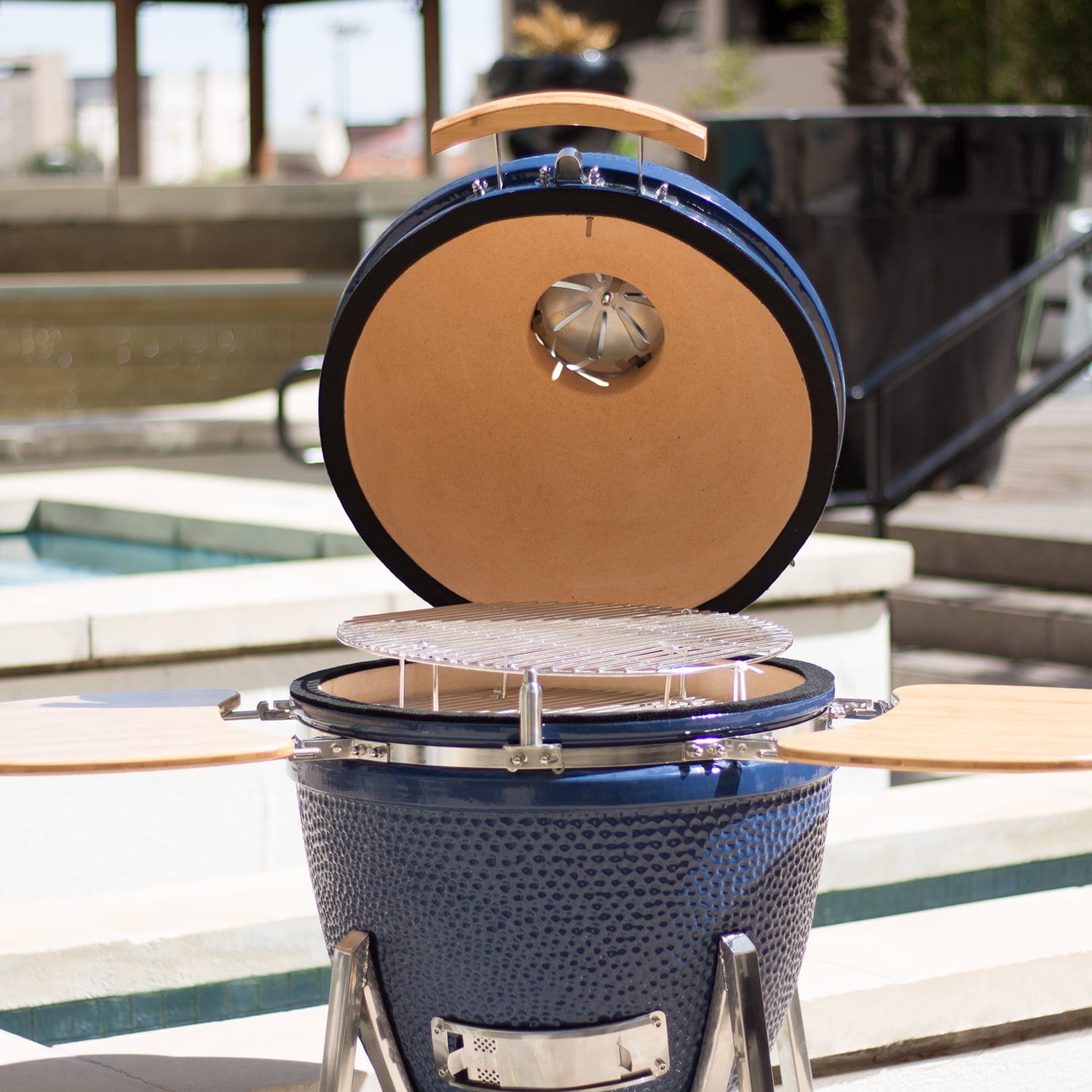 Lifesmart Kamado Style Ceramic Grill 15 Inch With Rolling Cart And Side Shelves Life Smart Products