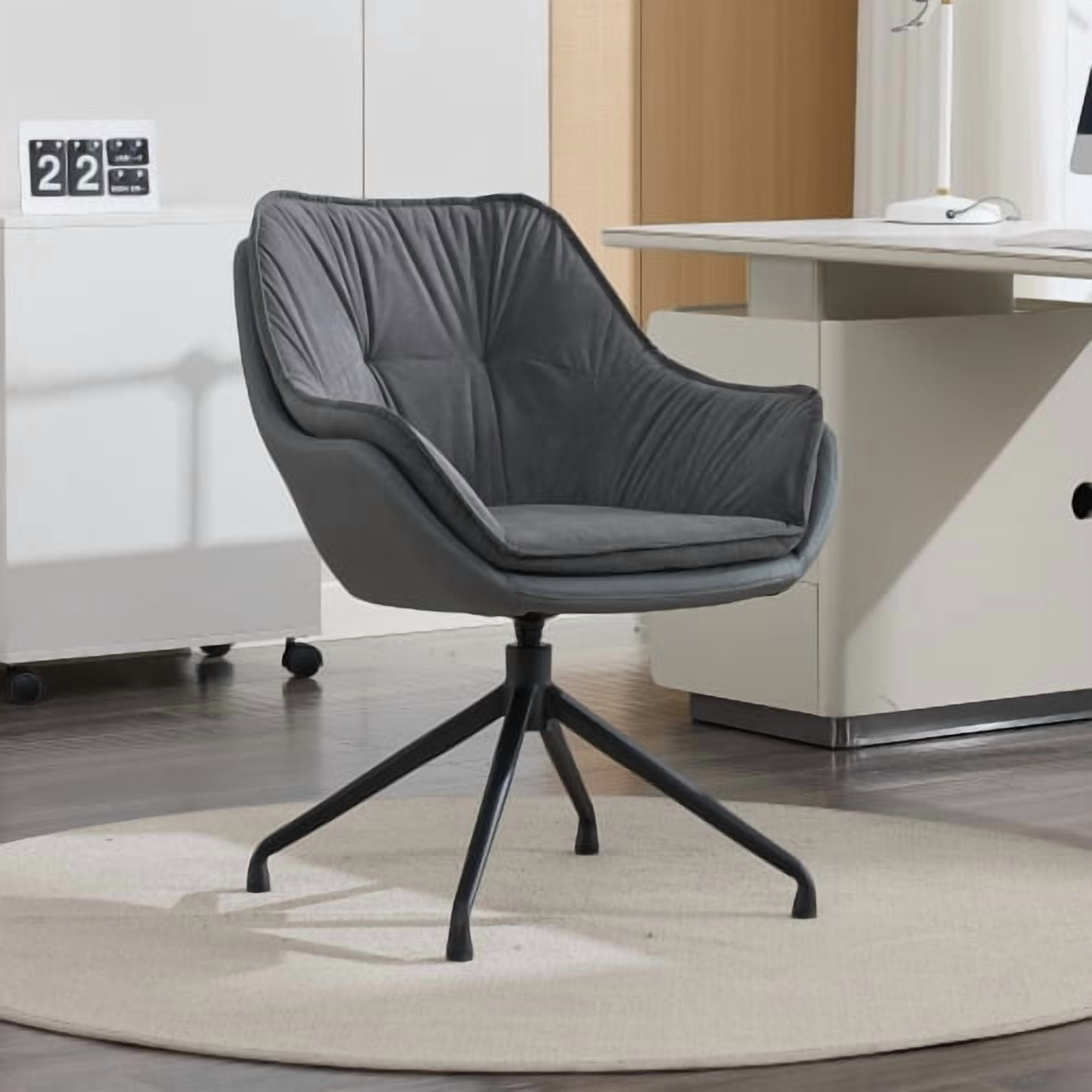 Ergonomic Faux Leather Swivel Office Chair, 360° Auto-Return Chair with Metal Base for Home Bedroom