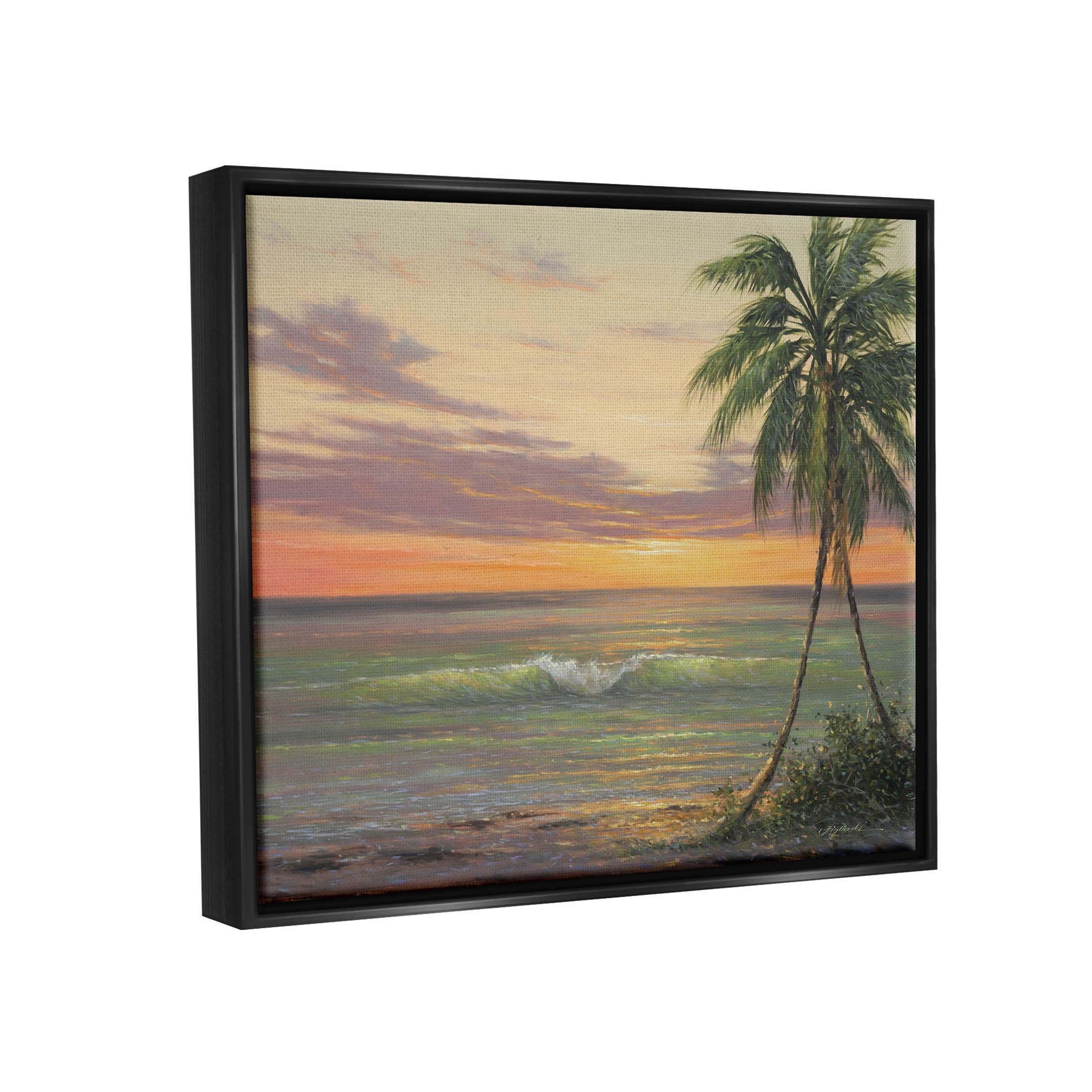 Tropical Ocean Waves Beach Coastal Painting Jet Black Framed Art Print Wall Art