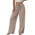thumbnail image 6 of Wide Leg Pants for Women Flowy Palazzo Drawstring Elastic Waist Trousers with Pockets Summer Beach Vacation Clothes Khaki, 6 of 9