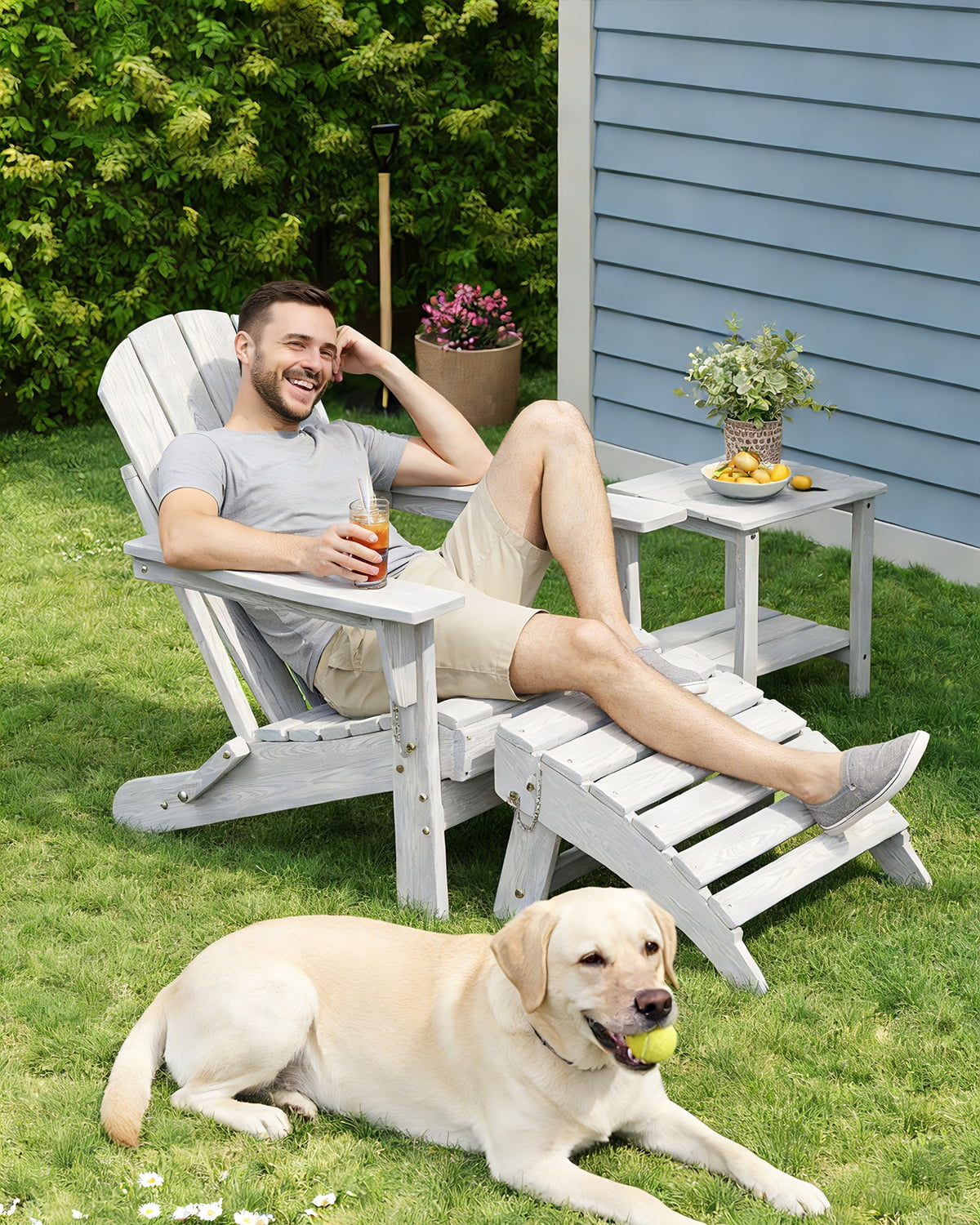 Soonbuy Folding Adirondack Ottomans, HDPE Outdoor Foot Rest for Adirondack Chair, All-Weather Patio Ottoman for Deck, Lawn, Porch and Poolside