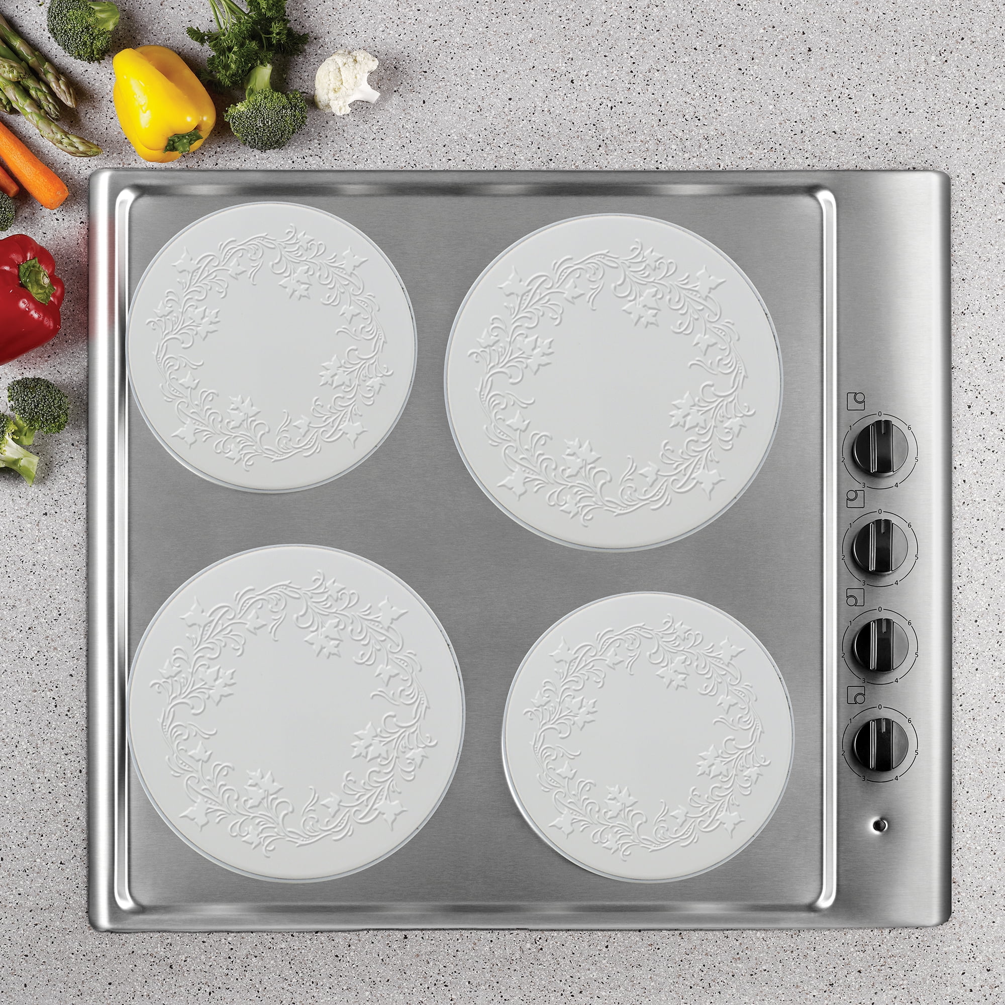 Range Kleen 5057 Ivy Embossed White 4 Pack Licensed Round Metal Burner Cover Set by Joanne Fink
