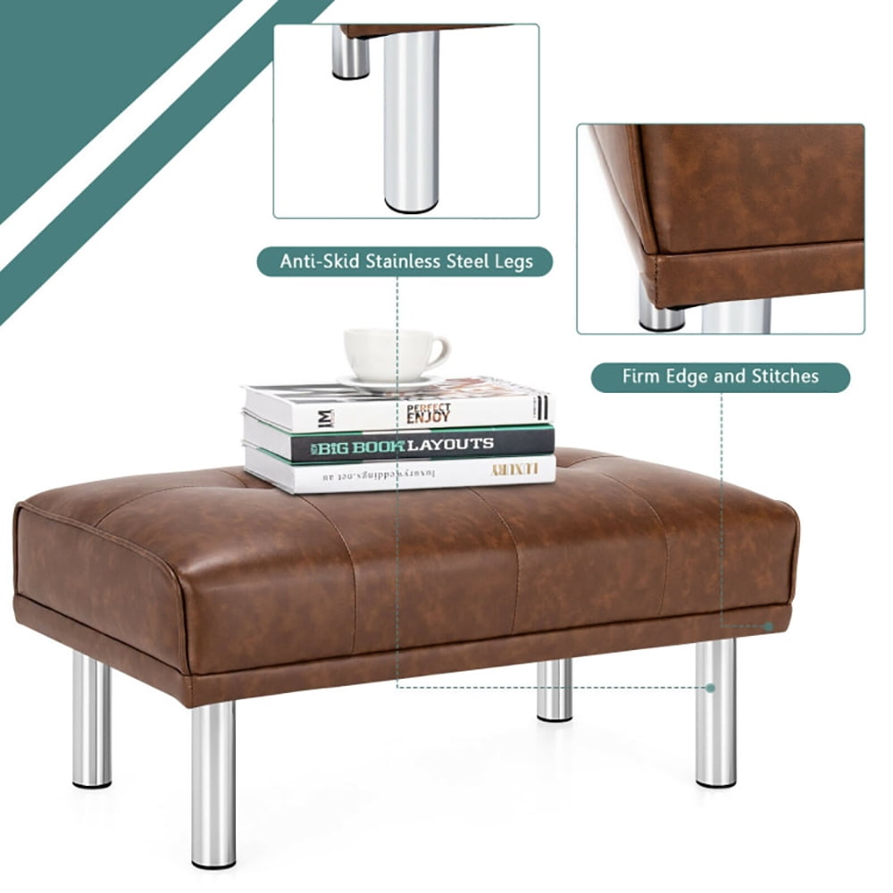 Finihen Modern Tufted Ottoman Bench, Rectangular Footstool, Rectangle Tufted Ottoman with Stainless Steel Legs, for Living Room, Bedroom, Brown Finihen Modern Tufted Ottoman Bench, Rectangular Footstool, Rectangle Tufted Ottoman with Stainless Steel Legs, for Living Room, Bedroom, Brown