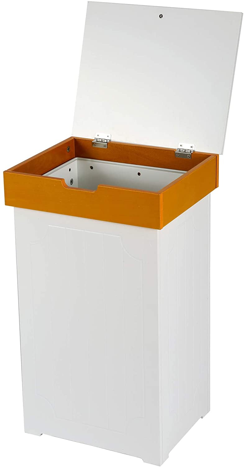 JEROAL Trash Can Garbage Bins Waste Container, 13 Gallons Recycling Dustbin Litter Bin Cabinet, Wooden Kitchen Wastebaskets Space Saver with Lid,White