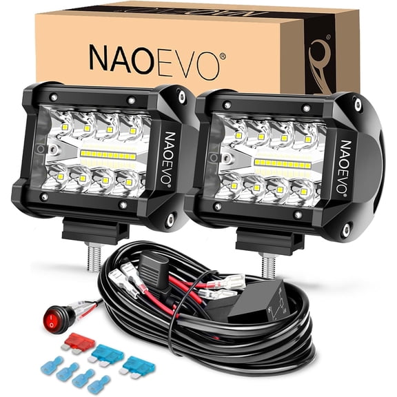 MRY 4 Inch LED Pod Lights, White Spot Flood Combo, 2-Pack with Wiring Harness