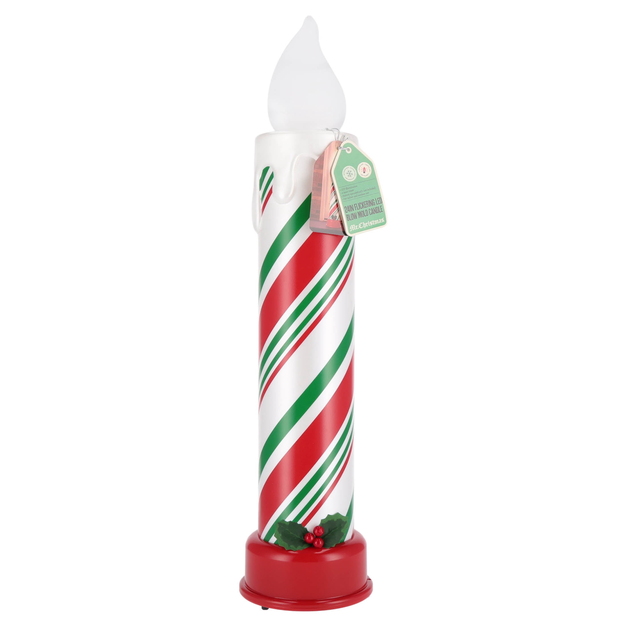 Mr. Christmas 24" Blow Mold Red, White and Green Striped Candle