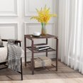 thumbnail image 2 of 3 Tier End Table with Mesh Storage Shelves, Bedside Table Nightstand with Wood Top and Stable Metal Frame, Side Table for Bedroom Kitchen Living Room Office, Rustic Brown and Brown, 2 of 4
