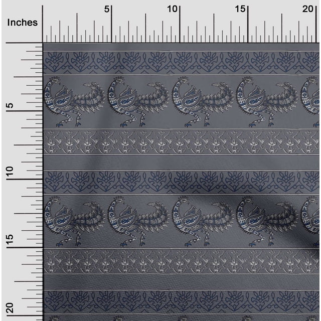 oneOone Silk Tabby Fabric Floral & Peacock Block Print Sewing Fabric BTY 42 Inch Wide