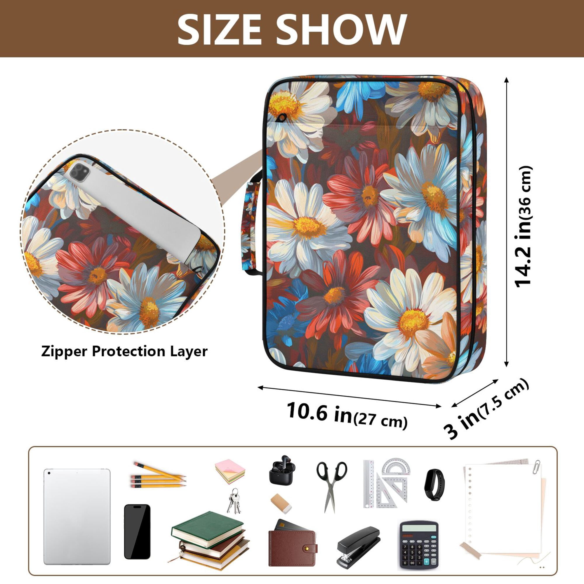 FORMRS Accordion File Folder A4 Size 7-Pocket Expanding Document Organizer Bag with 3 Ring Binder, Vibrant Floral