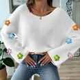 thumbnail image 5 of Women'S Long Sleeve Off the Shoulder Sweaters 2025 Casual Ribbed Knit Flower Loose Slouchy Pullover Tops White M, 5 of 7