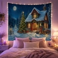 thumbnail image 2 of Snowy Cottage With Decorated Tree And Full Moon, Cozy Vintage Style for Festive Decor Lovers, Seasonal Wall Art, Christmas Gift Tapestry Wall Hanging for Living Room and Entryway, 2 of 4
