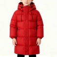 thumbnail image 4 of Parkas de manga larga de invierno para niños y niñas, de color sólido, gruesas, con capucha, cálidas, de plumón medio a largo, para niños, tops de algodón para niños, 4 of 6