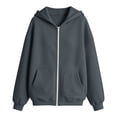 thumbnail image 5 of CUZIBR Girls Zip Up Hooded Sweatshirt Solid Color Casual Loose Fit Outerwear With Pockets Hoodie Jacket For Kids Basic Fall Lightweight Comfortable Daily Wear,Dark Gray,8-9 Years, 5 of 5
