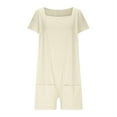 thumbnail image 3 of CheerKidz Women's Solid Color Short Sleeve Jumpsuit Loose Fitting Double Pocket Seam Design for Comfort(Beige,M), 3 of 5