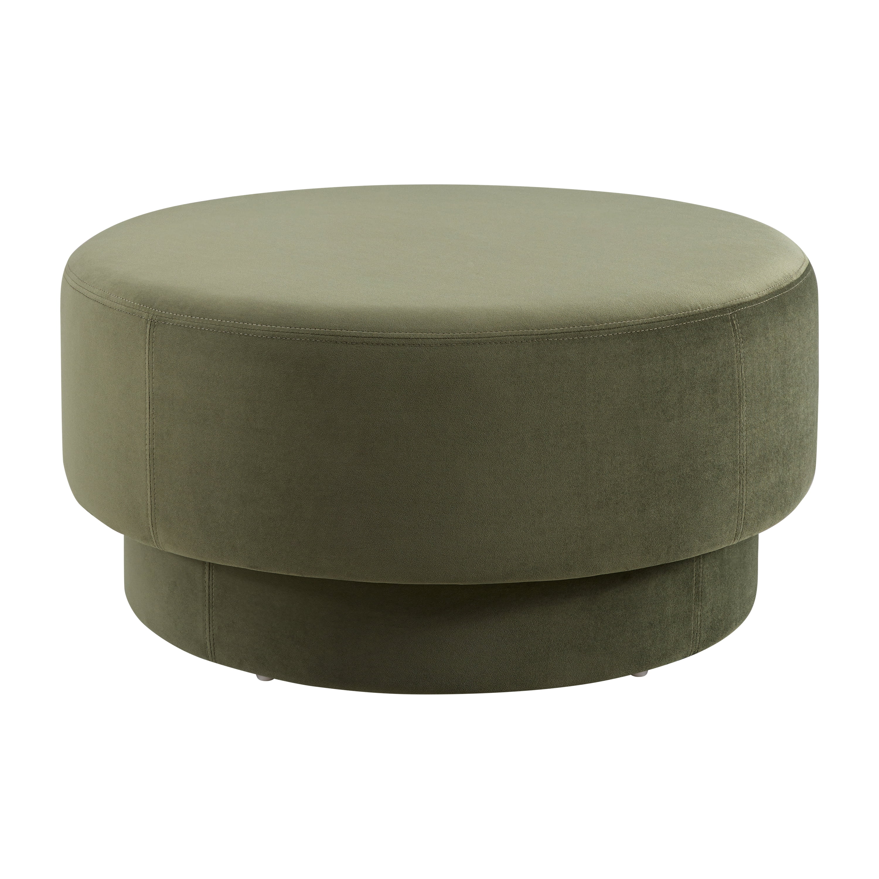 GARITIN Round Ottoman 33 Inch, Modern Double Deck Upholstered Footrest with Velvet Cover for Living Room, Green
