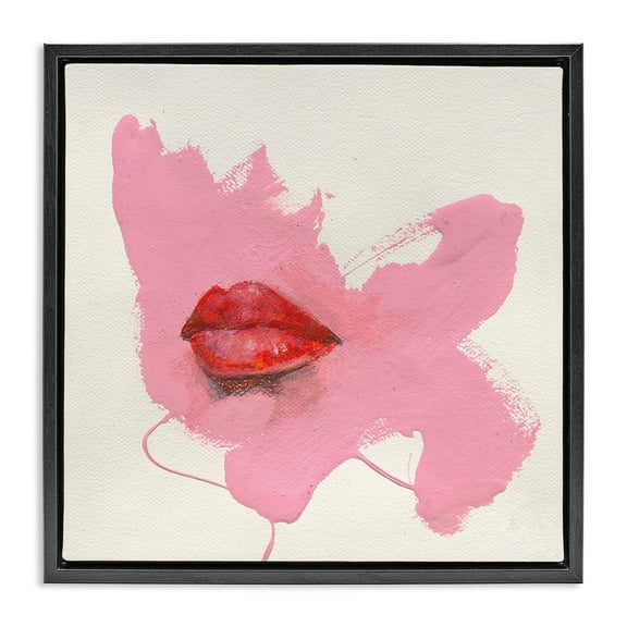 Stupell Industries Red Lips on Pink People Painting Black Floater Framed Canvas Art Print Wall Art, 18 x 18