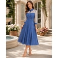 thumbnail image 2 of Women's Vintage See Through Denim Maxi Dress Turndown Collar Lantern Sleeve Tulle Dress with Pockets, 2 of 6