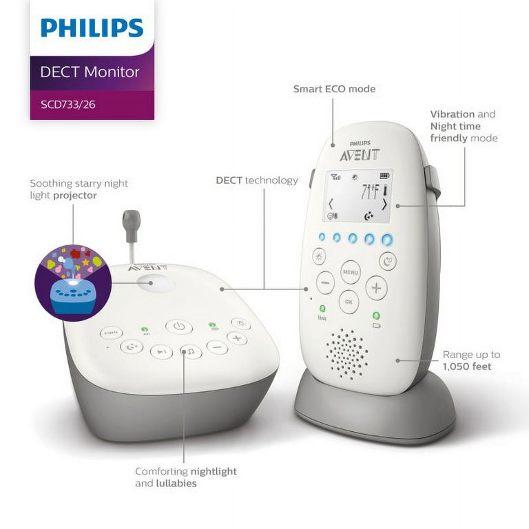 Philips Avent Dect Audio Baby Monitor with Starry Night Projector SCD730/86