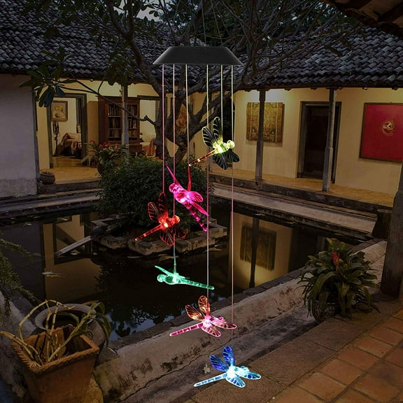 Wind Chime,solar lights chimes，Dragonfly wind chimes led/solar Dragonfly wind chime Outdoor decor,yard decorations solar light mobile,memorial wind chimes,（gifts for mom，birthday gifts for mom