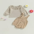 thumbnail image 3 of Button Overalls and Solid Color Long Sleeve Doll Collar Tops for Infant Girls, 3 of 9