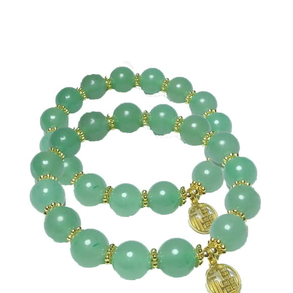 Green Faux Jade Beaded Bracelet Set with Pendant - Bead Jewelry 2-Piece Set