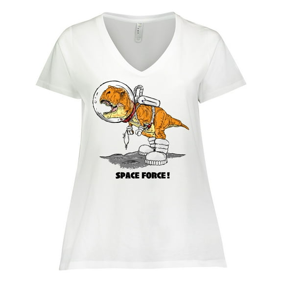 Inktastic Space Force Dinosaur Astronaut Women's Plus Size V-Neck T-Shirt