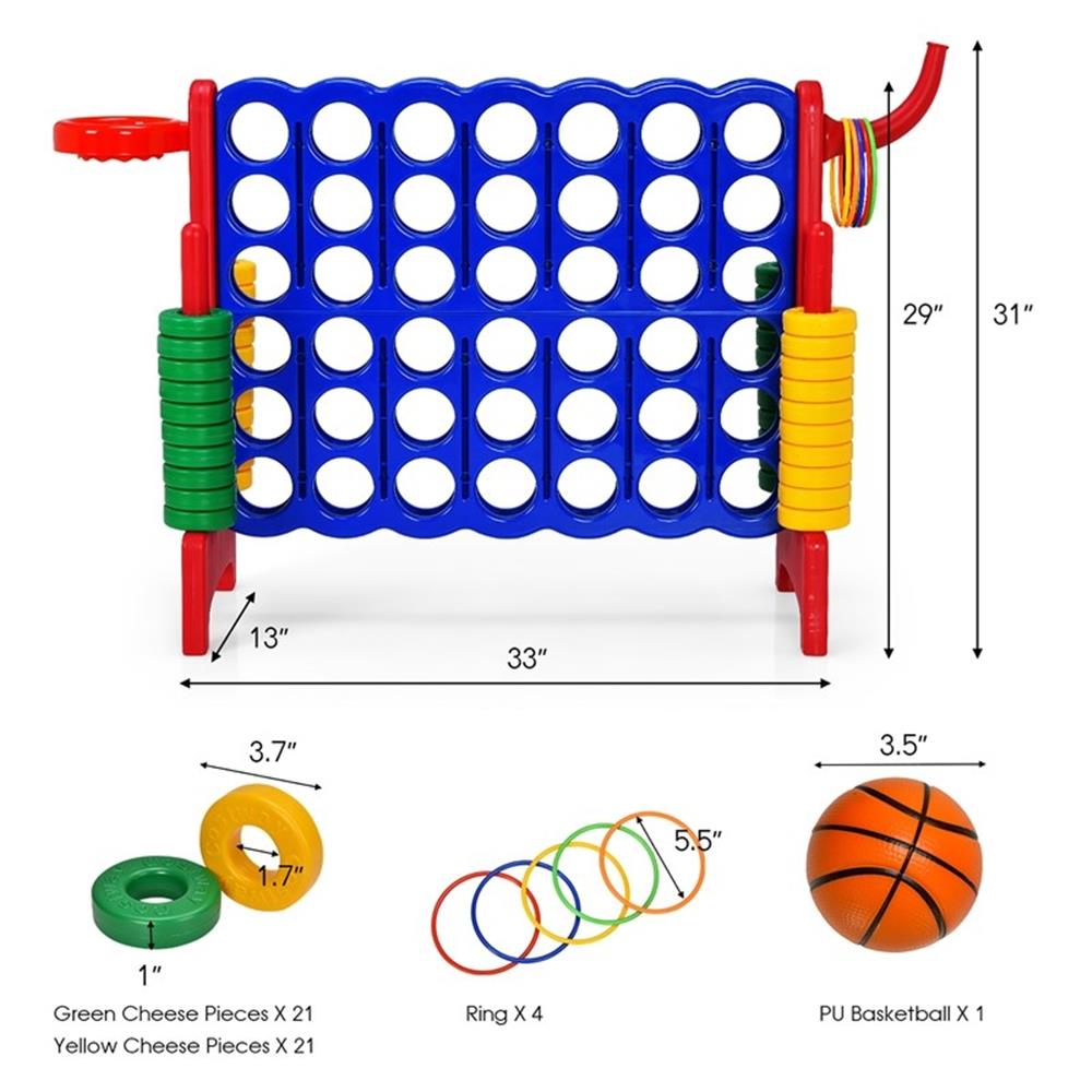 Pemberly Row 4 in A Row Giant Game Set w/Basketball Hoop for Family Red