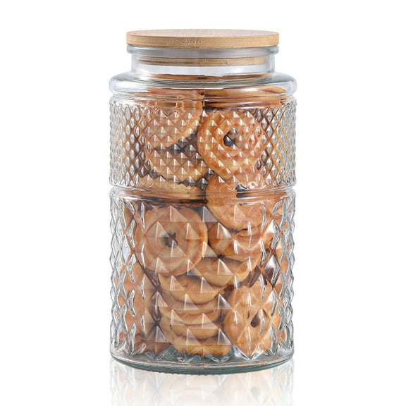 90 oz | 0.7 Gallon Large Cookie Jar, Glass Jar with Airtight Lid, Decorative Kitchen Canister with Bamboo Lids, Candy Jar | Glass Storage Air tight Glass 2600ml