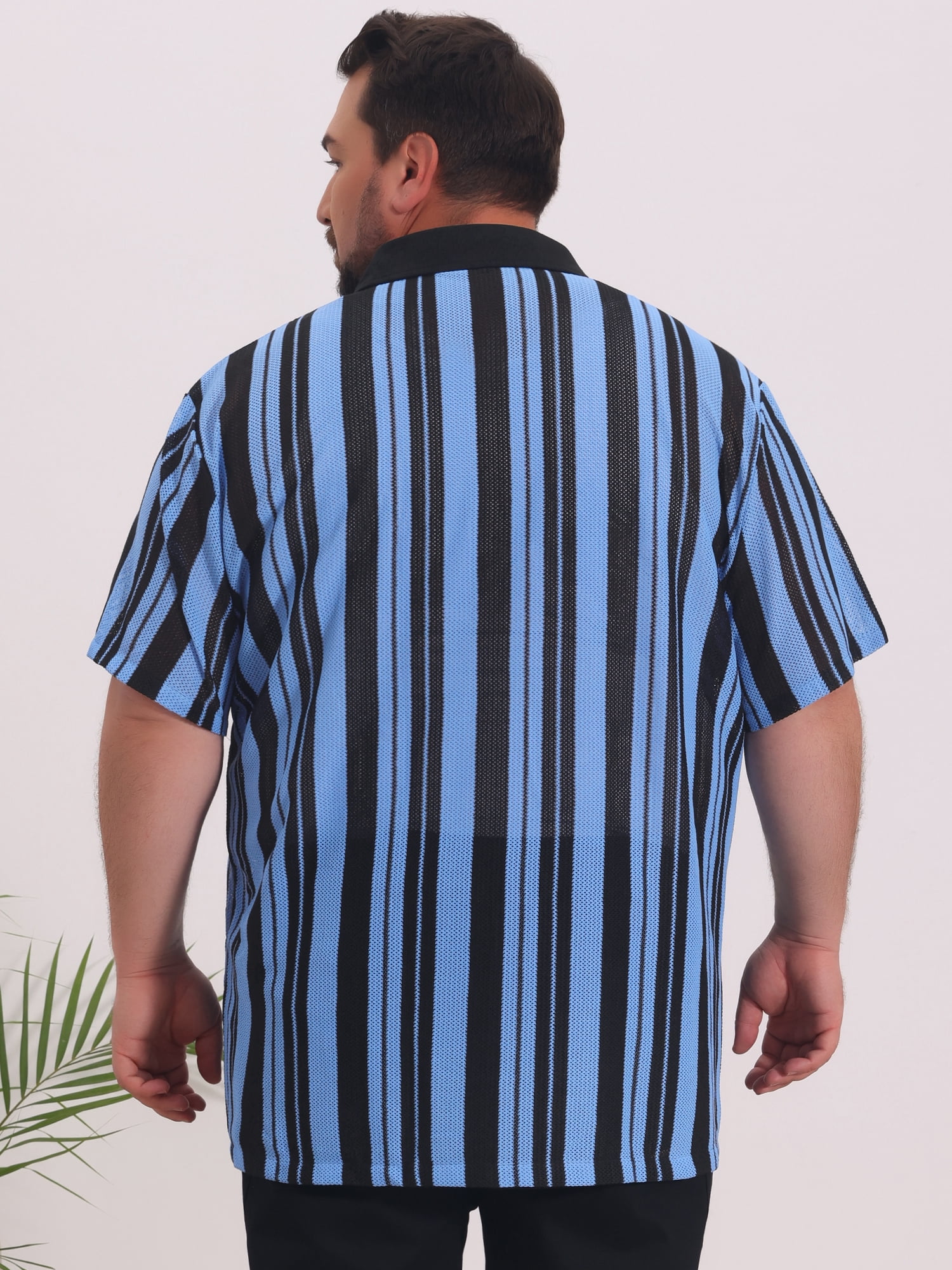DARING DIVA Men's Big Tall Colorblock Striped Short Sleeve Button-Down Shirt 3XL Blue