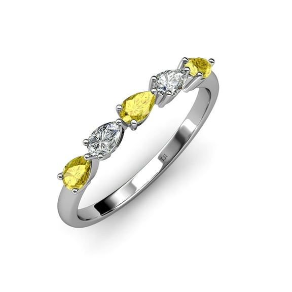 TriJewels 1.25 ctw Pear Cut Yellow Sapphire and Lab Grown Diamond 5 Stone Wedding Band in 10K Gold