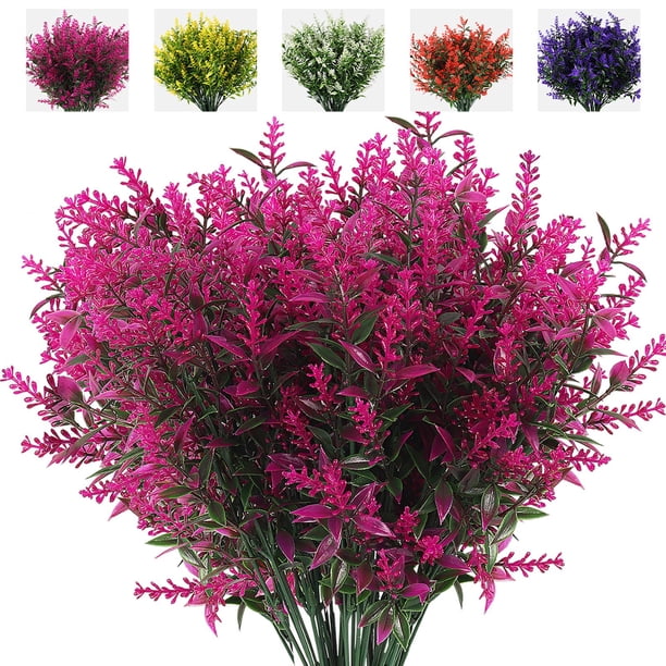 Flores artificiales RECUTMS de lavanda sintética, 8 paquetes (fucsia)