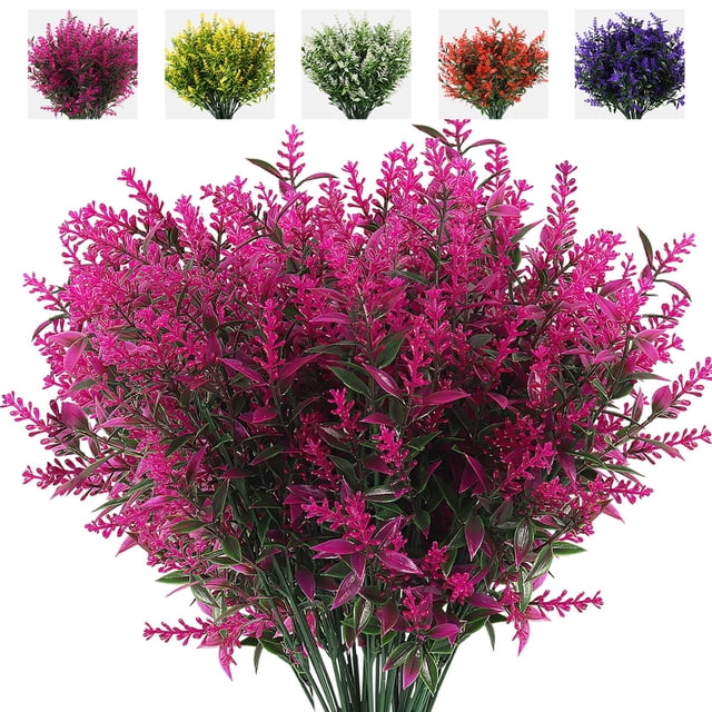Flores artificiales RECUTMS de lavanda sintética, 8 paquetes (fucsia)