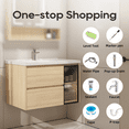 thumbnail image 3 of Bathroom Vanity with LED Mirror Cabinet & Ceramic Sink Set, 32'' Wall Mounted Vanities with Faucet, Pop-up Drain, Adjustable 3-Color Light, Dimmer, Defogger, Walnut, 3 of 9