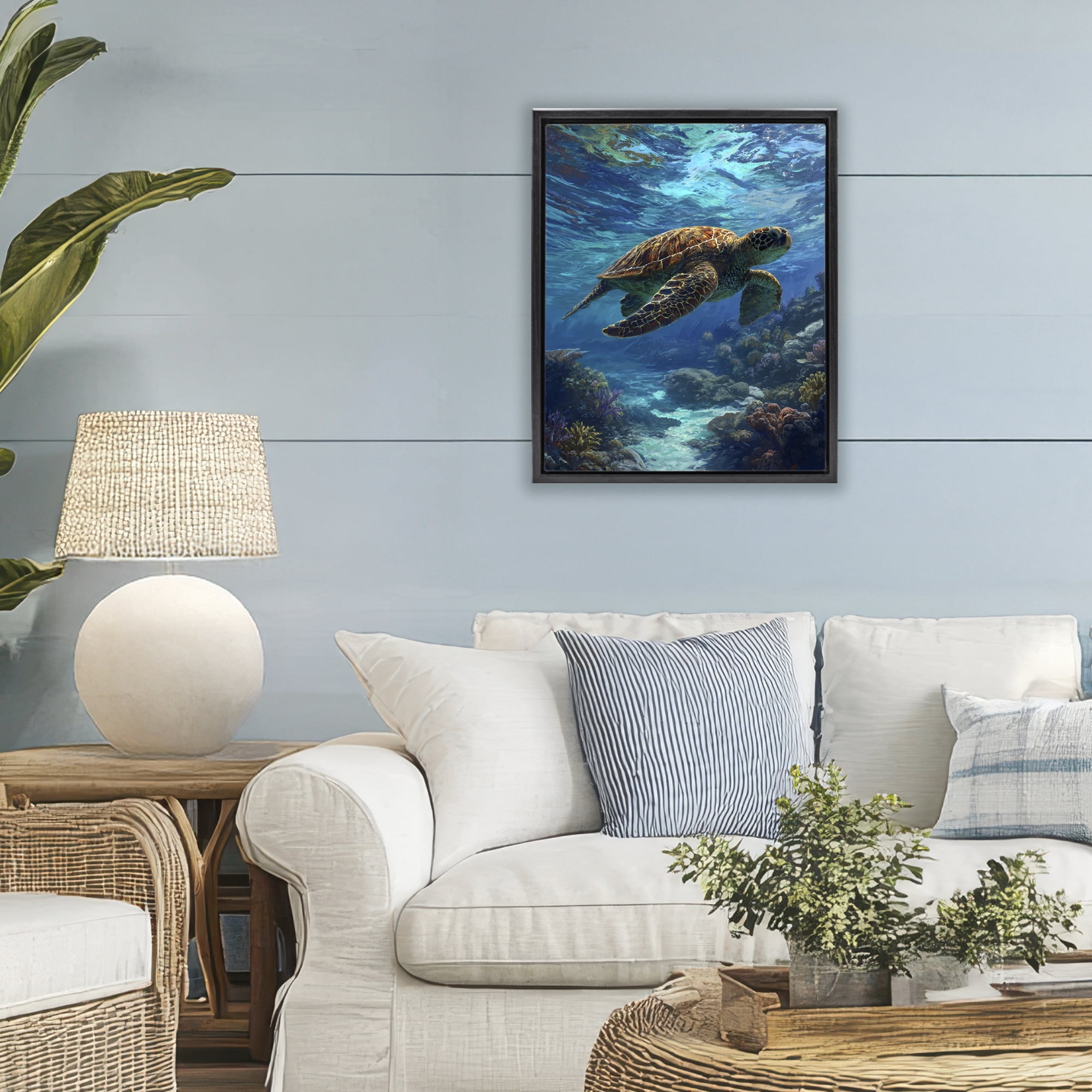 Stupell Industries Oceanic Adventurer Tortoise Black Framed Floater Canvas Wall Art, design by Franklyn Gregory