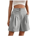 thumbnail image 2 of Cagogo Women's High Waisted Shorts with Pockets Solid Casual Summer Beach Vacation Shorts Elastic Waist Lounge Trousers Travel Clothes, Gray S, 2 of 6