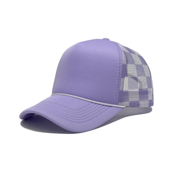 Purple Trucker Hat Unisex Checkerboard Mesh Cap Retro Snapback for Women Men Adjustable Structured,Size Free Size
