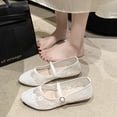 thumbnail image 3 of Women's Embroidered Mesh Mary Jane Flats Buckle Strap Square Toe Ballet Flat Chic Pearls Ballerina Shoes (White), 3 of 8