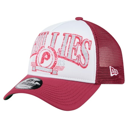 Men's New Era  Red Philadelphia Phillies Distressed 9FORTY A-Frame Adjustable Trucker Hat