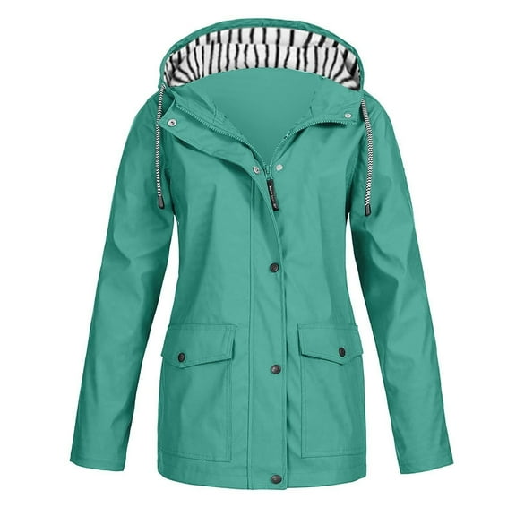 Raincoat for Women 2025 - Solid Striped Lined Rain Jackets Waterproof Outdoor Plus Size Hooded Lightweight Rain Coats Mint Green 3XL