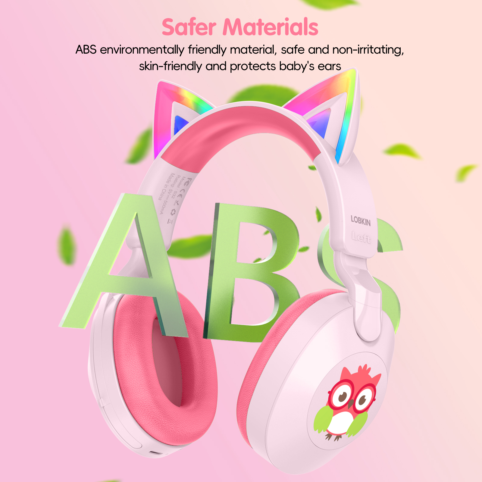 LOBKIN Kids Bluetooth Headphones,Lightweight Wireless Headphones for Kids,85dB Volume Limited,Foldable,35 Hours Playtime,Bluetooth 5.4, Over-Ear Toddler Headsets with Built-in Mic,Pink