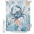 thumbnail image 2 of Teal Crab Shower Curtains for Bathroom, Coral Starfish Underwater Marine Life Coastal Washable Fabric Shower Curtain with Hooks Waterproof Bathroom Decor Sets, 60 x 72 Inches, 2 of 8