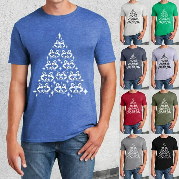 Christmas Tshirt Men Short Sleeve Funny Graphic Pajamas Tee Crew Neck Casual 2025 Fashion Family Xmas Gift Men T Shirts Blue L