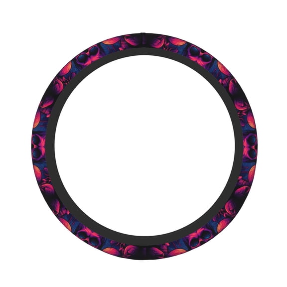 Rateoe Purple-Red Skull Pattern Elastic Stretch Steering Wheel Cover, Universal 15 inch, Microfiber Breathable , Anti-Slip, Odorless, Easy Carry