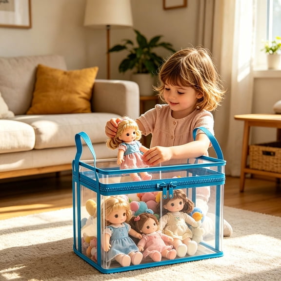 Clear Transparent Storage Bag with Zipper and Handles Large Capacity Organizer for Toys Dolls Blankets Clothes 12.6x9.8 Inch