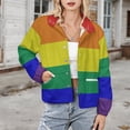 thumbnail image 3 of Jackets for Women Winter Coat Jackets Flannel Stand Collar Jacket(Colorful Stripes,Size:S-4XL), 3 of 7